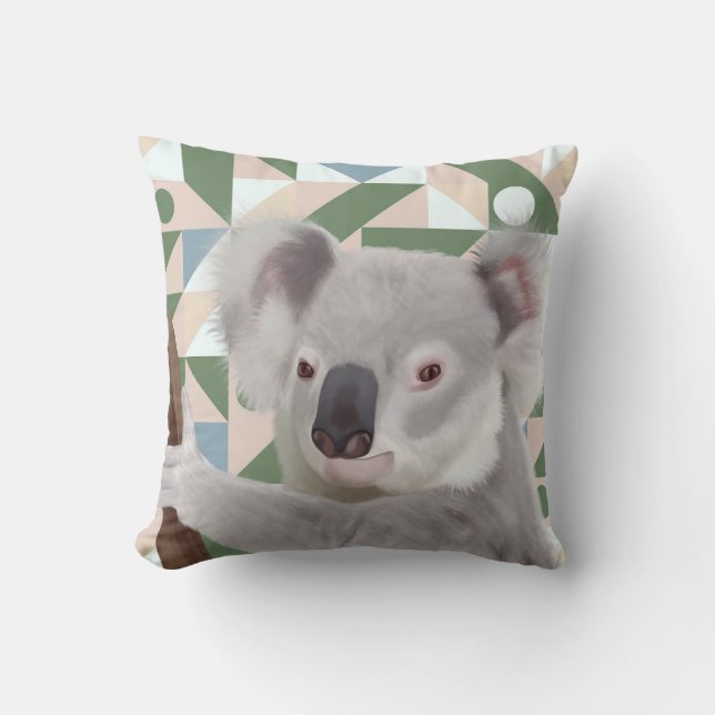 Coussin Fluffy Koala Green Arrière - plan géométrique (Recto)
