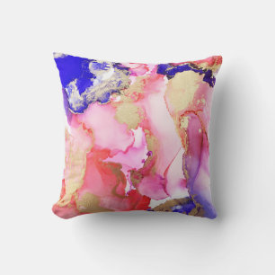 Coussin Fluid Art Abstrait rose violet or métal