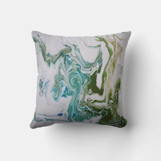 Coussin Fluide Abstrait marbre vert blanc moderne (Verso)