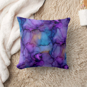 Coussin Fluide d'encre alcoolique marbré bleu violet et sa