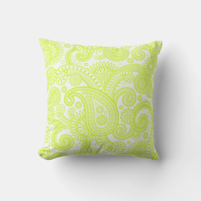 Coussin Fluorescent Yellow Paisley Floral Swirl (Recto)