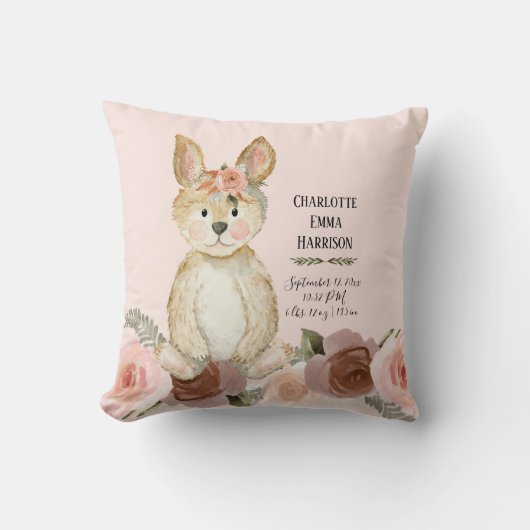 Coussin Flush Rabbit Floral Roses Girl Biry Stats (Recto)