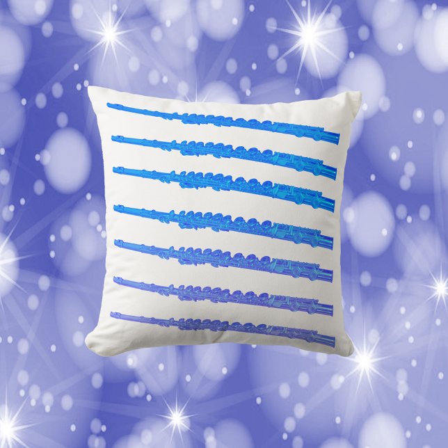 Coussin Flute Motif bleu Ombre (A throw pillow with a pattern of blue ombre flutes)