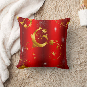 Coussin Flûtes d'or et étoiles Noël rouge