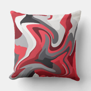 Coussin Flux de couleur rouge, blanc et gris abstrait