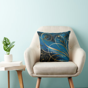 Coussin Flux d'or noir bleu
