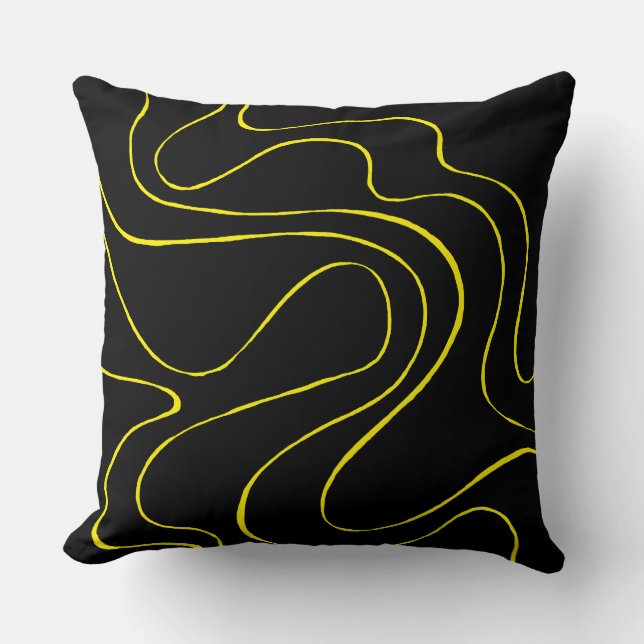 Coussin Flux et reflux 2 en noir et jaune (Recto)