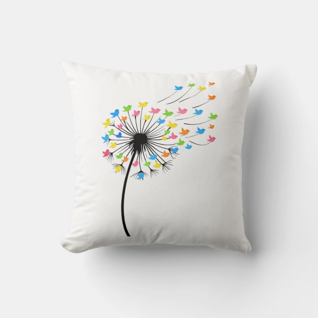 Coussin Flying colorful birds dandelion flow (Recto)