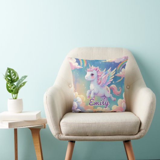 Coussin Flying Unicorn Rainbow Wings - Nom modifiable (Chaise)