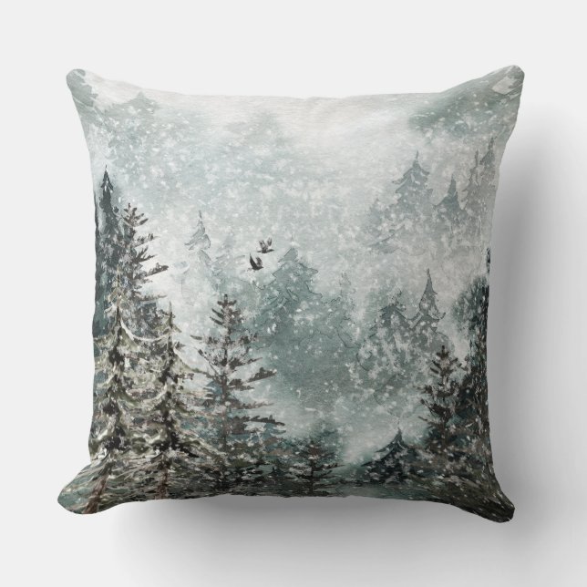 Coussin Foggy Mountain Snowy Forêt des forêts aventures Ac (Recto)