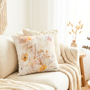 Coussin Foi Espoir Amour Élégant Aquarelle Florale