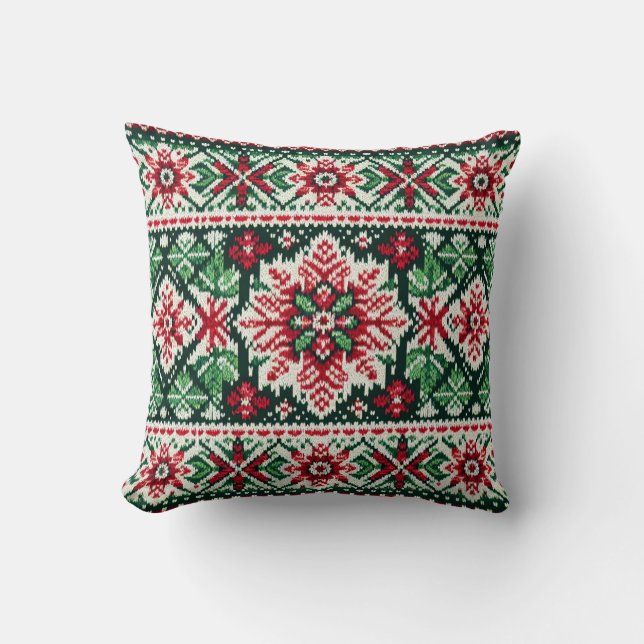Coussin Foire de Noël/hiver île rouge et verte (Recto)