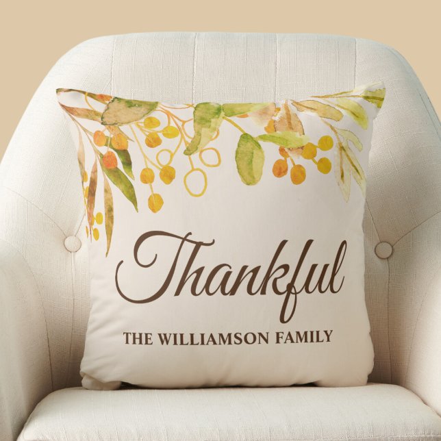 Coussin Foliage d'aquarelle Thankful personnalisé (Créateur téléchargé)