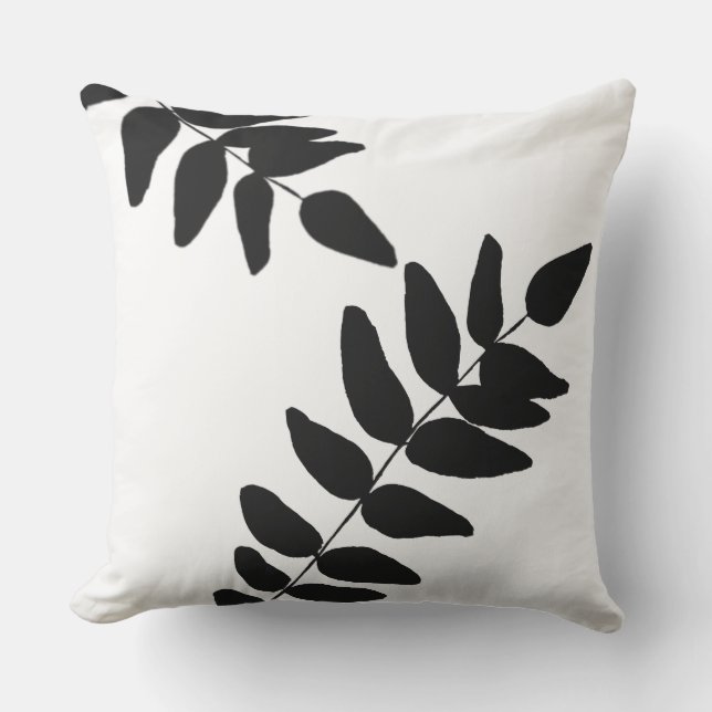 Coussin Foliage Tropical Noir & Blanc Lg. Extérieur (Recto)