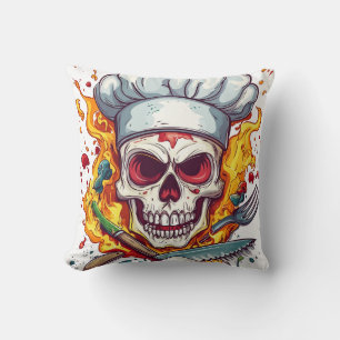 Coussin Folie de Chef Crâne - Cuisine Drôle de Squelette