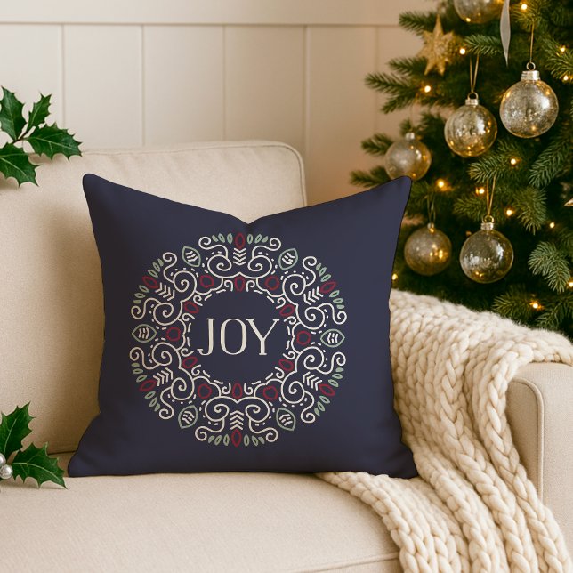 Coussin Folk Art Joy | Monogramme de vacances (Créateur téléchargé)