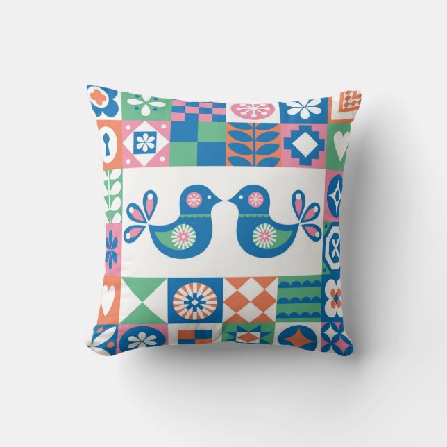 Coussin Folklore Floral Card : Design scandinave. (Recto)