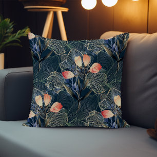 Coussin Foncé moderne élégant Boho Floral Blue