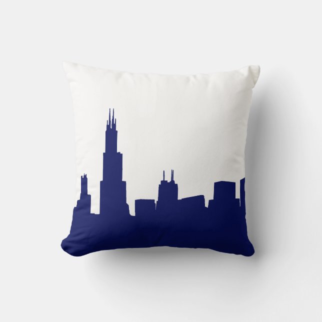 Coussin Fond bleu de la silhouette de Chicago DIY (Recto)