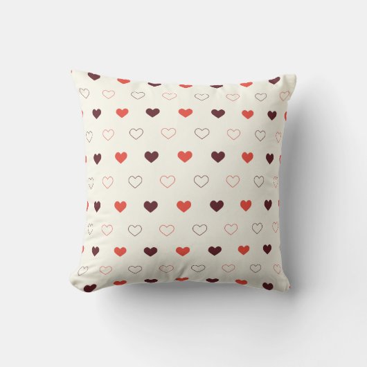 Coussin Fond crème avec des cœurs rouges et bordeaux (Recto)