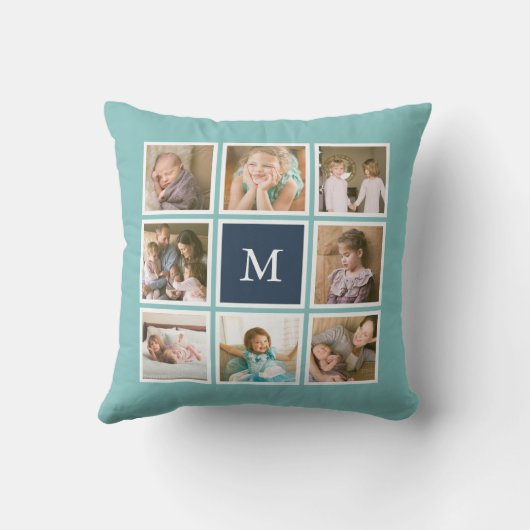 Coussin Fond de couleur modifiable Collage photo monogramm (Verso)