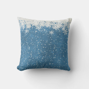 Coussin Fond de flocon de neige de Noël décoratif Bleu Thr