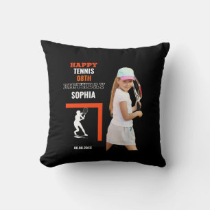 Coussin Fond de toile de joueur de tennis d'anniversaire d
