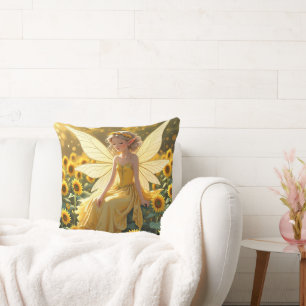 Coussin Fond de tournesol avec une fée