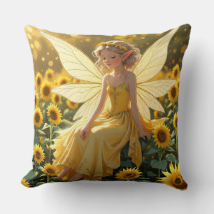 Coussin Fond de tournesol avec une fée