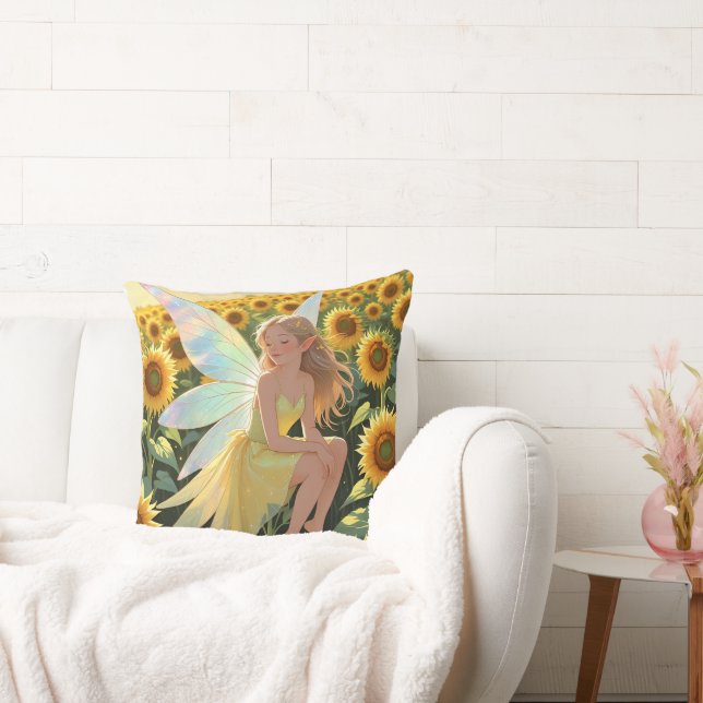 Coussin Fond de tournesol avec une fée  (Canapé)