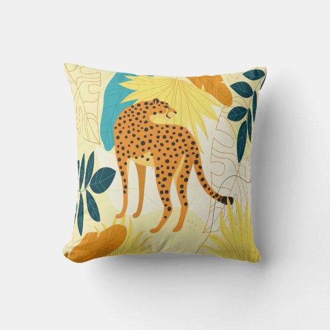 Coussin Fond d'écran feuilles tropicales colorées guépard (Recto)