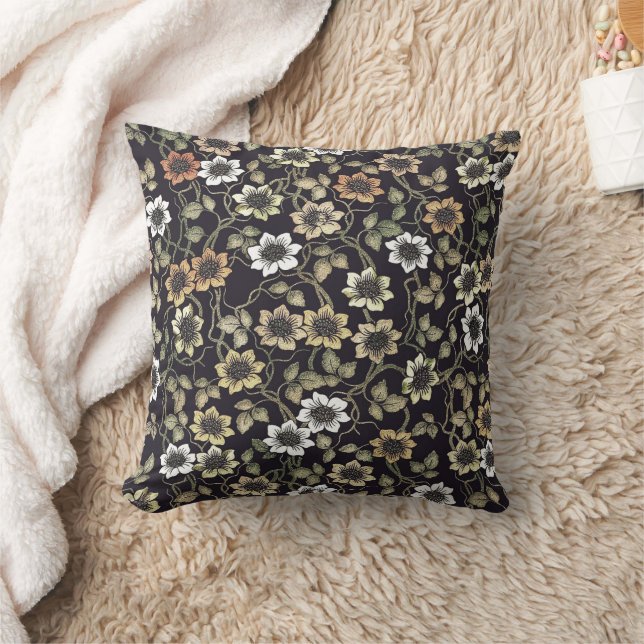 Coussin Fond floral d'anémone texturé vintage | (Couverture)