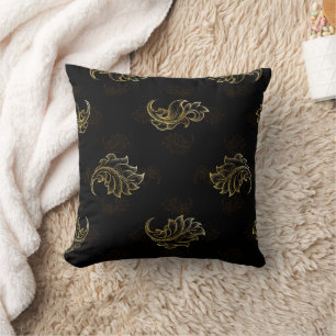 Coussin Fond noir élégant avec feuille d'or intricate