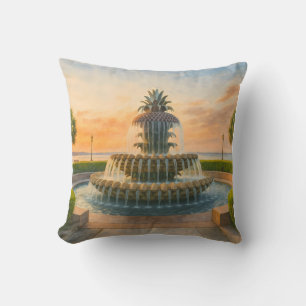 Coussin Fontaine d'ananas de Charleston Coucher du soleil