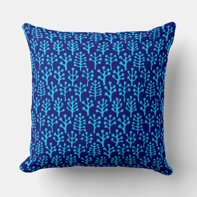 Coussin Forêt 230823 - Bleu ciel sur bleu marine profond (Recto)