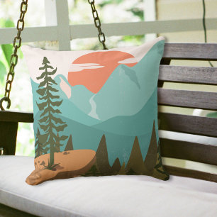 Coussin Forêt Abstraite Moderne, Montagnes et Lever de Sol
