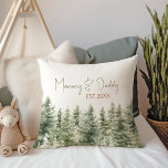 Coussin Forêt Bois Animaux Maman & Papa Est<br><div class="desc">Voici nos animaux boisés de forêt Mommy & Daddy est lancer oreiller - parfait pour une célébration mignonne et fantasque! Il présente un thème moderne de forêt aquarelle et est idéal pour une douche sans sexe. Ce design bohème crée une scène douce et simple avec son paysage naturel d'arbres verts....</div>