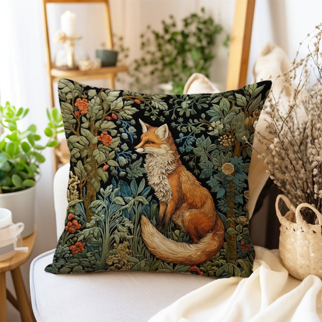 Coussin Forêt botanique Fox William Morris inspiré (Créateur téléchargé)