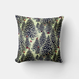 Coussin Forêt d'arbres de Noël couverts de neige