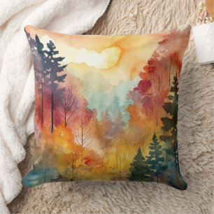 Coussin Forêt d'Automne Aquarelle Lumineuse