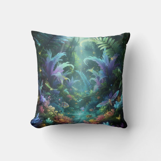 Coussin Forêt de bioluminescence enchantée Jungle magique  (Recto)