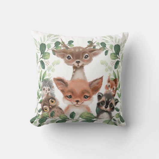 Coussin Forêt de bois de Whimsical Animaux Baby Nursery (Recto)