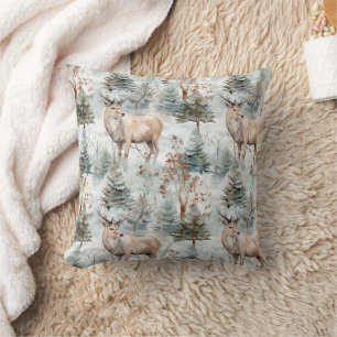 Coussin Forêt de cerfs aquarelle d'hiver (6)