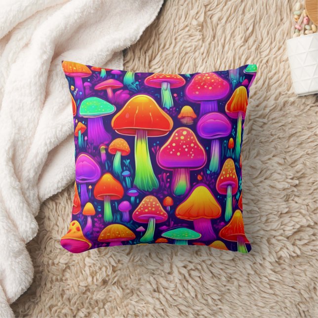 Coussin Forêt de champignons à lueur de néon (Couverture)