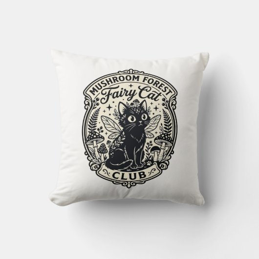 Coussin Forêt de champignons Fée Chat Drôle Chat Graphique (Recto)
