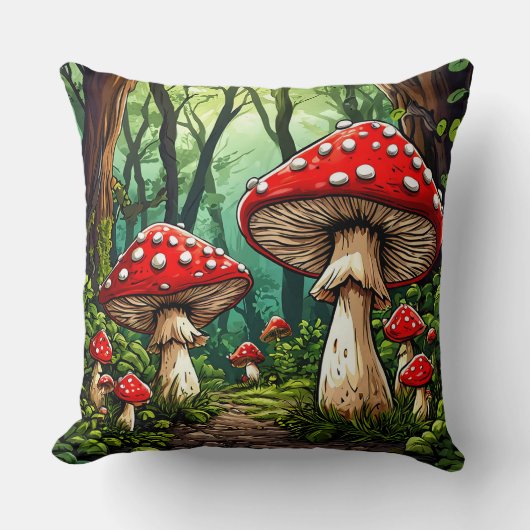 Coussin Forêt de champignons féeriques 🍄 Cadeau cosy ✨ (Recto)