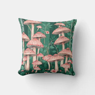 Coussin Forêt de champignons roses, motif de la forêt, Nat