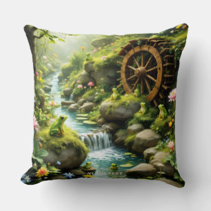 Coussin Forêt de la rivière Cute Frog Imaginaire