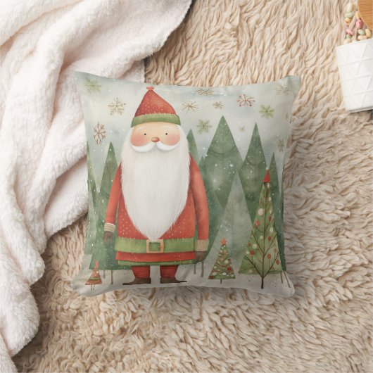 Coussin Forêt de Noël scandinave avec père Noël (Couverture)