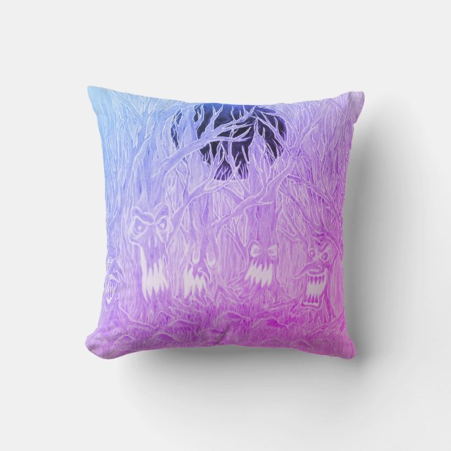 Coussin Forêt de Pleine lune d'Halloween violet bleu (Recto)